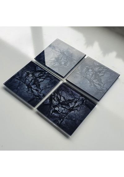 Decorita Cam Bardak Altlığı Doğal Taş Desen 4'lü Takım 10 x 10 CM Çok Renkli
