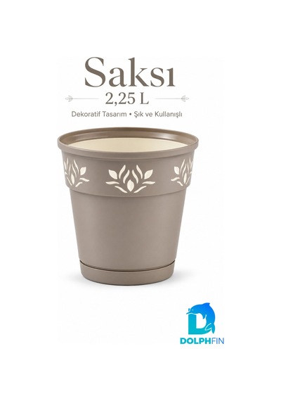 2,25 L Dekoratif Alt Tabaklı Plastik Saksı Çiçek Motifli Karışık Renk