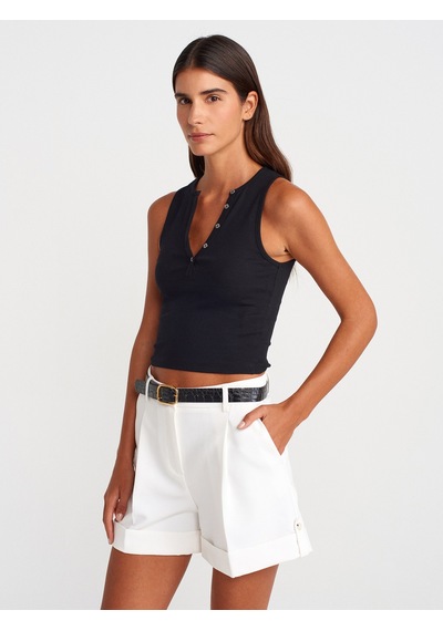 Dilvin 21005 Yıkama Efetkli Crop Top-siyah Siyah