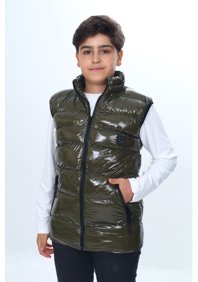 Toontoy Kids Toontoy Erkek Çocuk Parlak Görünümlü Göğsü Armalı Yelek Haki