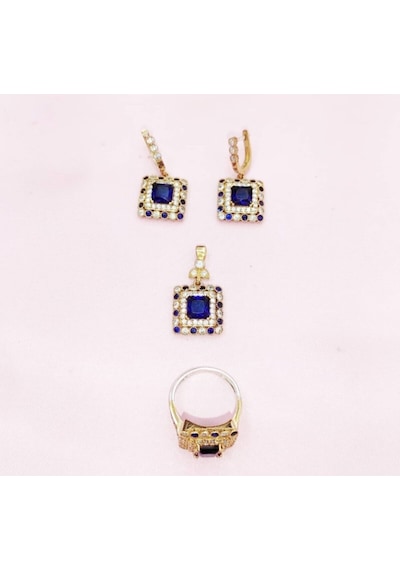 Oriental Kuyumculuk Jewellery Safir Taşlı Gümüş Otantik Set Takım Gümüş