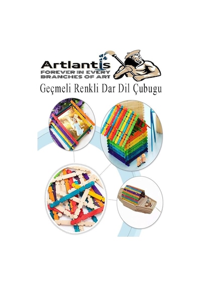 Artlantis Renkli Geçmeli Dil Çubuğu Dar 50 Li 1 Paket Çentikli Tırtıklı Geçirmeli Eklemeli Renkli Dondurma Çubu