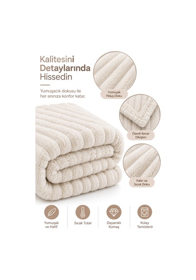 Tek Kişilik Peluş Tv Diz Battaniyesi 100x175 Cm Krem