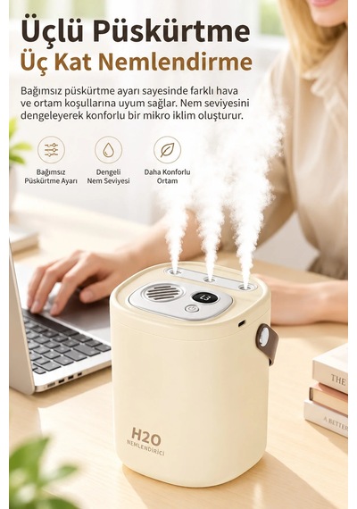 Exenar - Yeşil - Şarjlı Ultrasonic Hava Nemlendirici Buhar Makinesi 1500ml Şarjlı Buhurdanlık