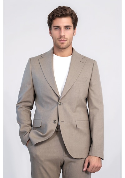 Vizon Slim Fit İki Düğmeli Keten Görünümlü Erkek Takım Elbise - Wessi Kahverengi