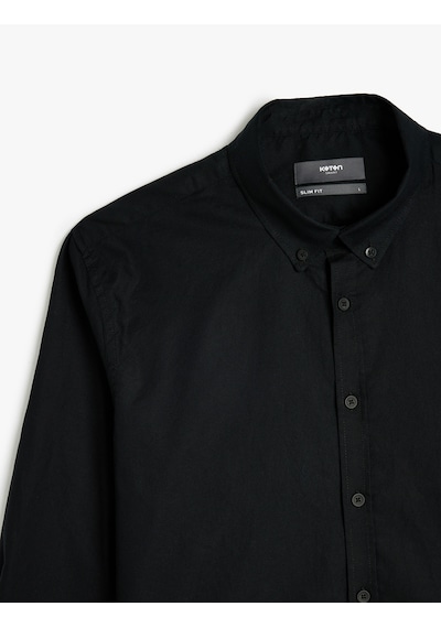 Koton Pamuklu Düğmeli Yaka Slim Fit Uzun Kollu Gömlek Siyah 5wam60051hw Siyah