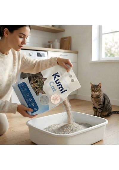 Kumi Cat Eko-premium Bahar Esintisi Sakura Kiraz Çiçeği Kokulu Kedi Kumu, Güçlü Topaklanan Bentonit 5 L