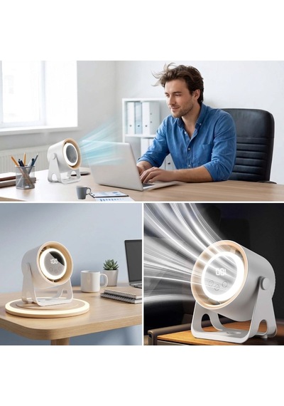 Büro Ev Ofis si İçin Şarjlı 6mod Masaüstü Dijital Led Ekran Oynar Başlık Led Işıklı Fan