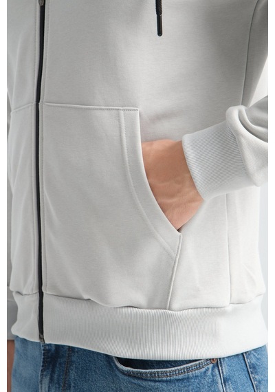 Shooter Sportwear Shooter Erkek Üç İplik Şardonsuz Fermuarlı Kapüşonlu Sweatshirt Taş