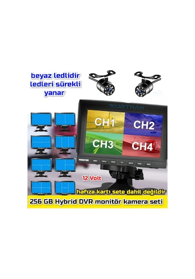 7'' Hybrid Dvr Monitör + 2 Adet Beyaz Ledli Kelebek Kamera 256 Gb