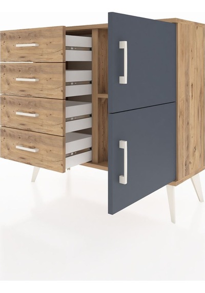 Arges Şifonyer Tek Raflı 4 Çekmeceli 2 Kapaklı 88x30x80 Çam-antrasit/çam Antrasit/çam Arges Şifonyer Tek Raflı 4 Çekmeceli 2 Kapaklı 88x30x80 Çam-antrasit/çam Antrasit/çam