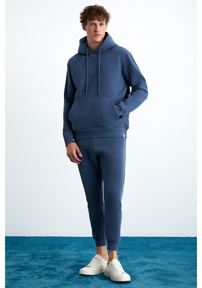 HAKONE  Erkek Basic Yumuşacık Regular Fit Lastikli Paça Organik Pamuklu İndigo Eşofman Altı
