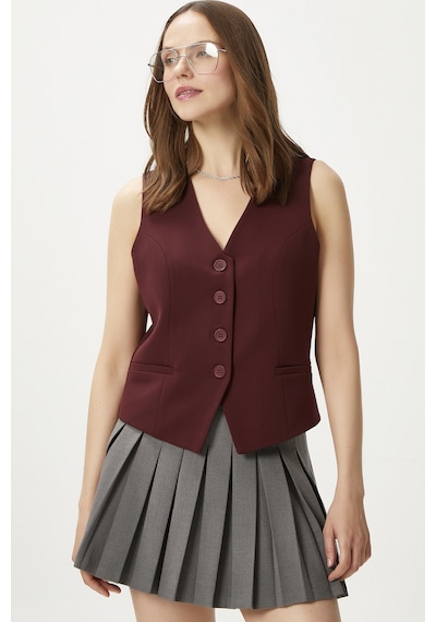 Ritnice Kadın Style Bordo Astarlı Dokuma Yelek Bordo