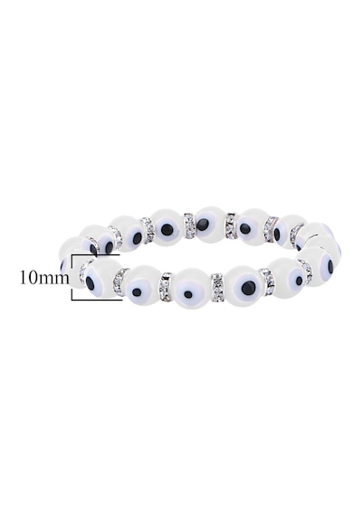 Stretch 10 Mm Beyaz Renk Nazar Boncuklu Kristal Taşlı Rondela Bileklik Diğer