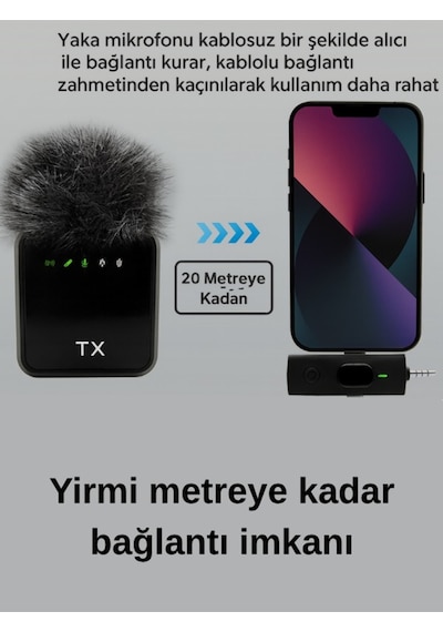 Kablosuz Tüylü Yaka Mikrofonu F11 Model 3'ü 1 Arada Type-c Apple Uyumlu iPhone  3.5mm  Tekli Set Tak Çalıştır