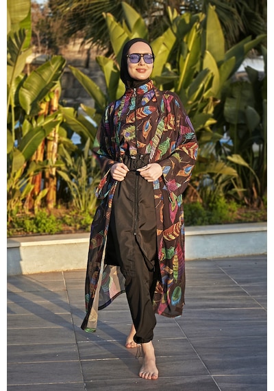 Remsa Mayo Remsa Tesettür Mayo Üzerine Tek Kaftan Kimono Pareo Rp019 Funda Siyah