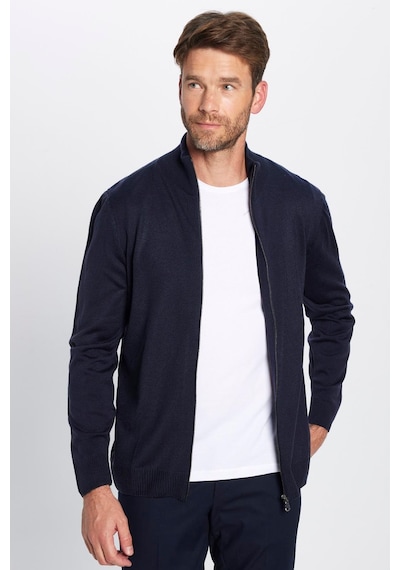 Tudors Erkek Slim Fit Dar Kesim Lacivert Dik Yaka Fermuarlı Düz Hırka-32261 Lacivert