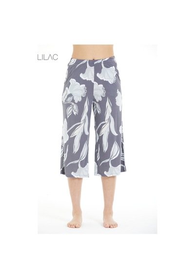 Lılac Kadın %100 Viskon Çiçek Desenli Pijama Altı Capri Gri Gri