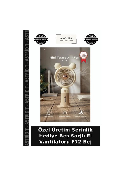 Özel Üretim Serinlik Hediye Beş Şarjlı El Vantilatörü F72 Bej
