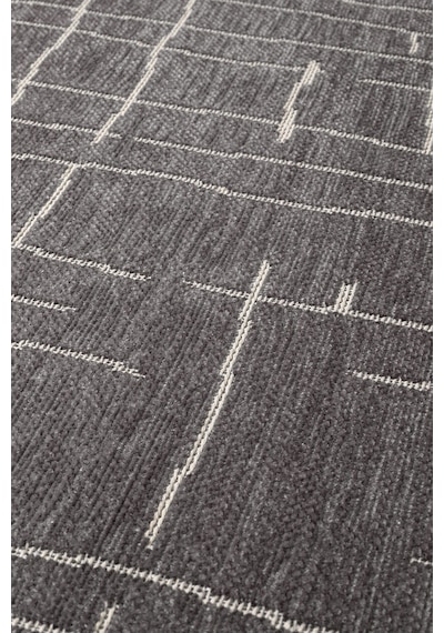 Seria Sra01z Antrasit Dekoratif Şönil Kilim Çizgili Desen Yıkanabilir Yumuşak Kaymaz Taban Halı