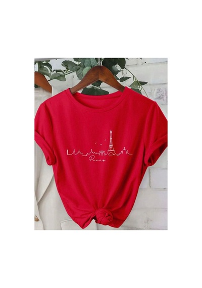 Medinenur Rome Desen Baskılı Basic T-shirt Kırmızı