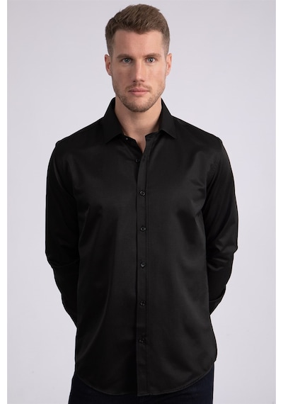 Tudors Modern Slim Fit Düz Saten Erkek Gömlek-23049 Siyah Tudors Modern Slim Fit Düz Saten Erkek Gömlek-23049 Siyah