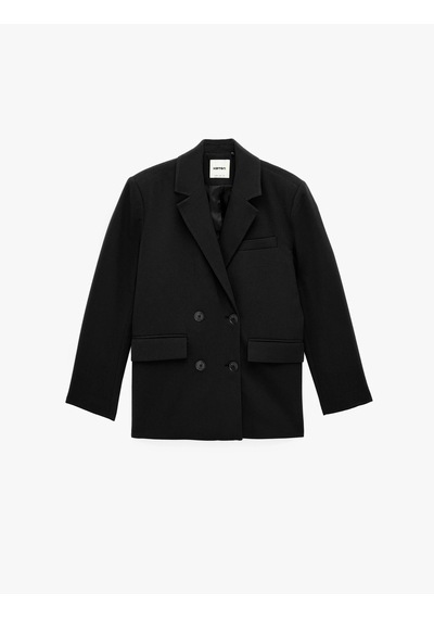 Koton Uzun Kollu Cepli Viskon Karışımlı Düğmeli Oversize Kruvaze Yaka Blazer Ceket Siyah