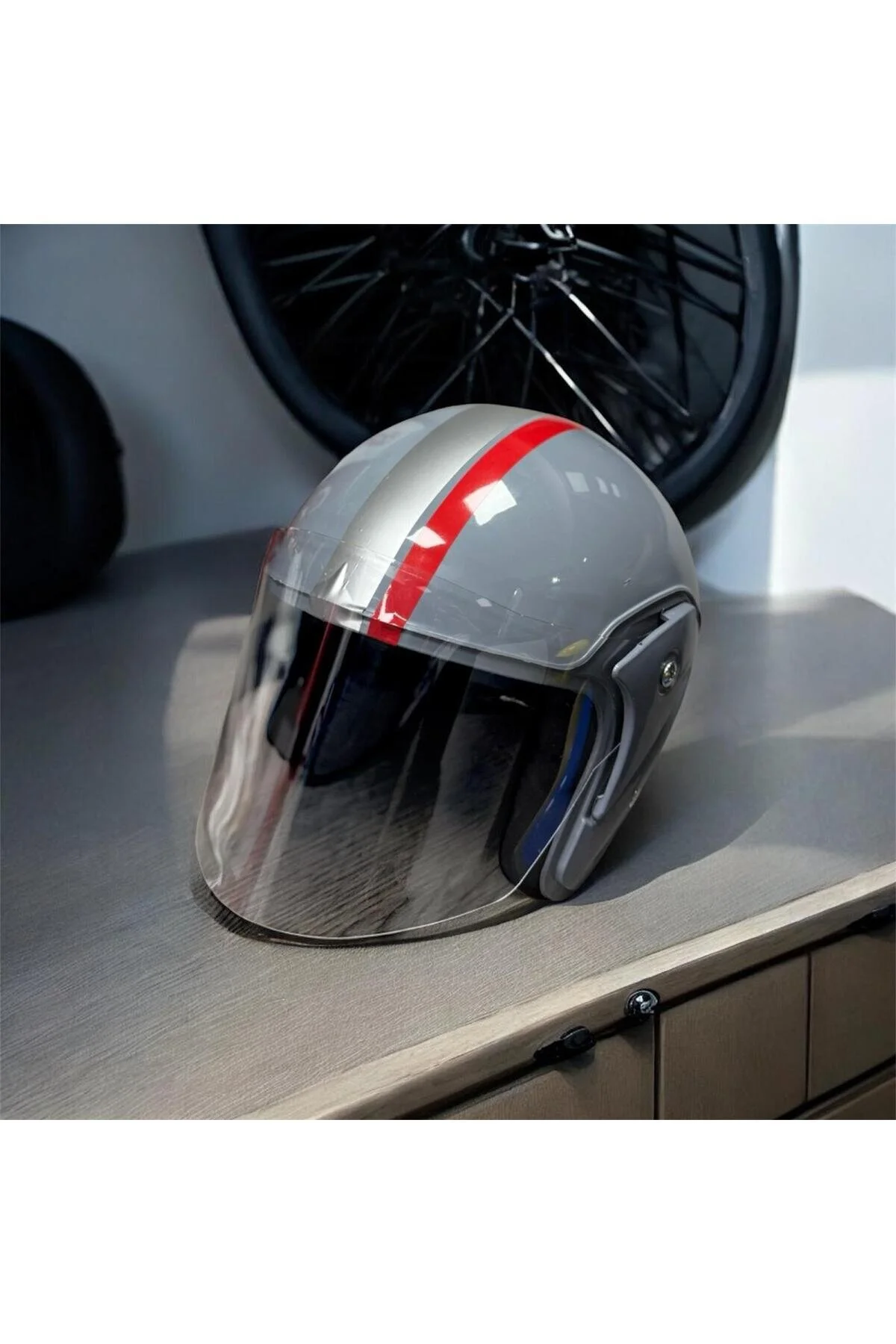 Yarım Model Kask - Açık Kask,motosiklet Kaskı L Beden Kafa Ölçümü 59/60 Cm Açık Gri