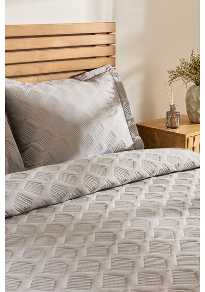 Kaşmir Home Greta Geometrik Çift Kişilik Yatak Örtüsü Takımı Koyu Gri 230x240 Cm Koyu Gri