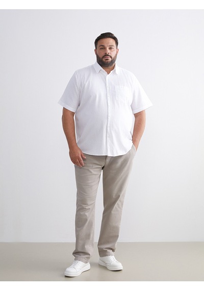 Lcwaıkıkı Classic Beyaz Büyük Beden Regular Fit Kısa Kollu Keten Karışımlı Erkek Gömlek