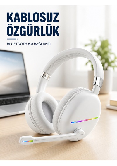 Beyaz Rgb Işıklı Bluetooth Kulaklık