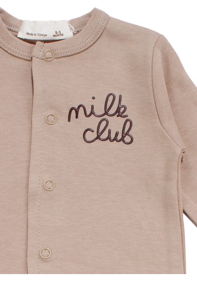 By Bebekodam Erkek Bebek Kahverengi Milk Club Yazılı Çıtçıtlı Tulum
