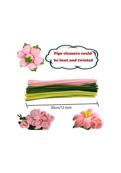100 Adet 3'lü Şönil Seti Soft Pembe 45 , Haki Yeşil 45 Ve Sarı 10 Çiçek Teli Ve Çiçek Bandı