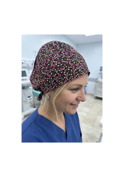 Cerrahi Bone Yıkanabilir Kumaş Desenli Lastikli Doktor Hemşire Hastane Bonesi Unisex Pembe Pembe