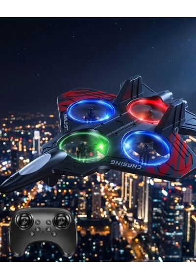 Led Işıklı Uzaktan Kumandalı Drone Fighter Jet Tasarımlı 360 Derece Dönebilen Oyuncak Uçak Renkli