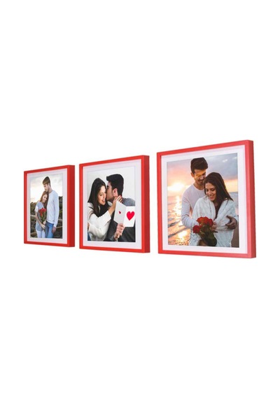 21x21 Cm Yapışkanlı Sök Tak Kare Çerçeveler - 3'lü Kırmızı Renk Çerçeve