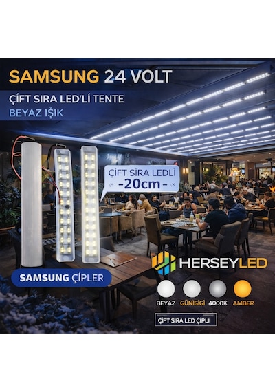 Samsung 24 Volt Beyaz Işık 6500k Pergola Tente Led Çift Sıra Yüksek Lümen Led Aydınlatma Beyaz