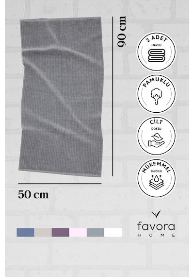 Line Luxury Pamuklu 2li El Yüz Havlusu 50x90 - Gri Gri