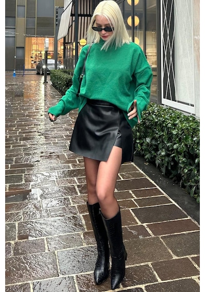 Madmext Siyah Mini Boy Kadın Deri Etek Mg2298 Siyah