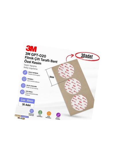 3m Gpt-020 Filmik Çift Taraflı Bant Özel Kesim 30mm 30adet Evimdeyokyok Diğer