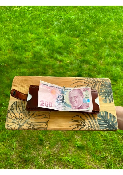 Sirjackal Craft El Yapımı Hakiki Deri Nakit Bölmeli Kartlık Cüzdan - Umay Açık Taba