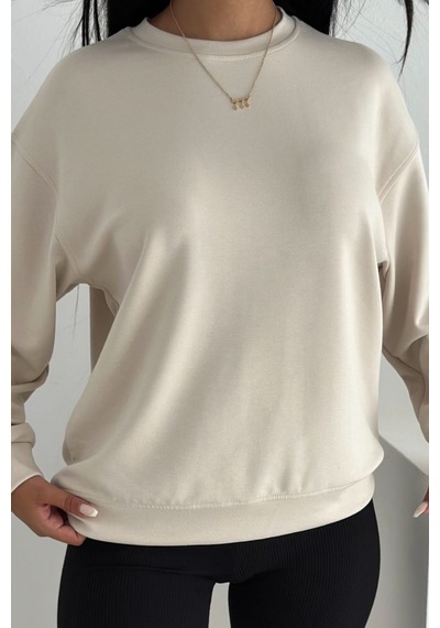 Femelle Bej Modal Kumaş Basic Sweatshirt