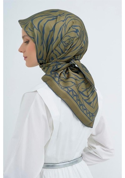 Armine İpek Eşarp 2026 Yaz - 9511-08 Haki Mavi Twill