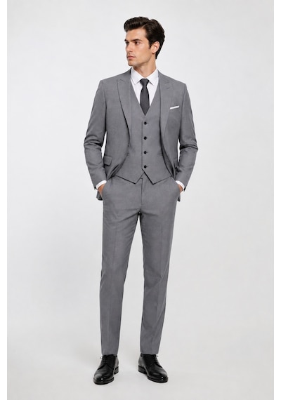 Bihan Store Erkek 6 Drop Slim Fit Yelekli Takım Elbise Ceket Pantolon Ve Yelek 63120 48