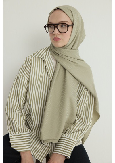 Mirsoy Scarf İpeksi Jakar Şal Sarmaşık Desen Koyu Gri