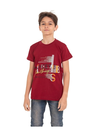 Bordo Achive Baskılı Bisiklet Yaka 13-16 Yaş Tişört 2011-3 Bordo