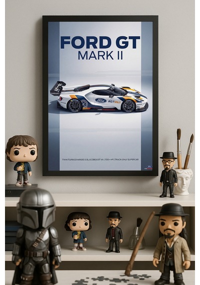 Ford Gt Mark Iı Siyah Ahşap Çerçeveli Poster, Dekoratif Araba Duvar Tablosu