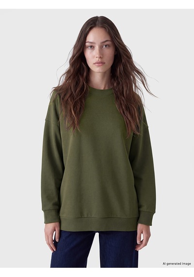 Lcw Modest Yeşil Oversize Kadın Kalın Sweatshirt Tunik