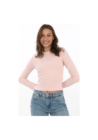 Likralı Pamuk Tişört-slim Fit -pudra Pudra