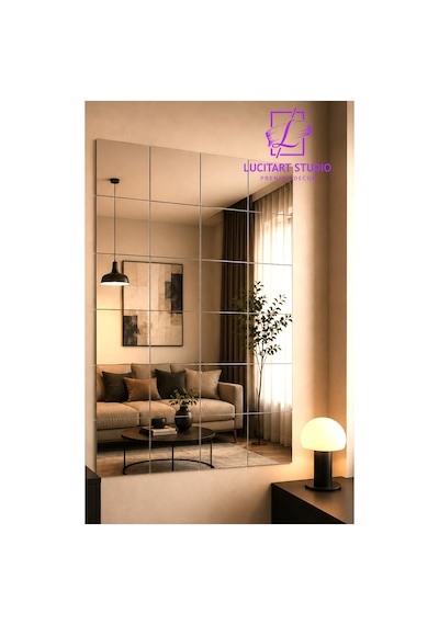Dekoratif Kare Pleksi Ayna - 8 Adet 20x20 Cm Kendinden Yapışkanlı, Akrilik Ayna Modern Duvar Dekoru Duvar Dekorasyon Ürünü Gümüş Gümüş